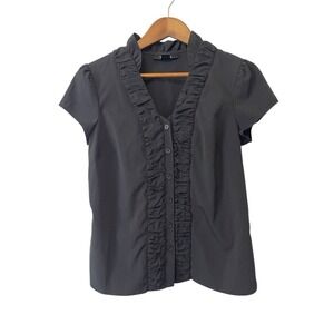 Women's Y2K Office wear Ruffle Top Button up Black Size 10P Goth Emo‎ Soft girl